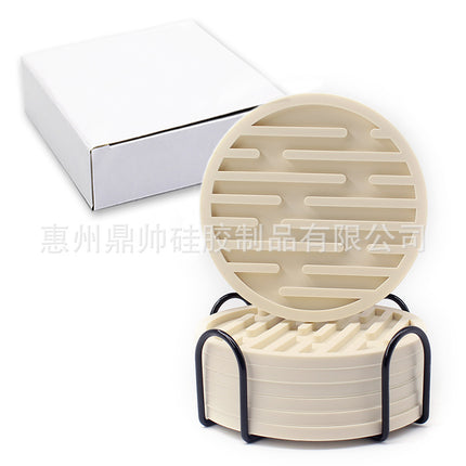 Silicone Coaster 10cm Round Heat Insulation Mat Marble Coffee Coaster Mat Anti-Perm Mat Set Storage Striped Drain