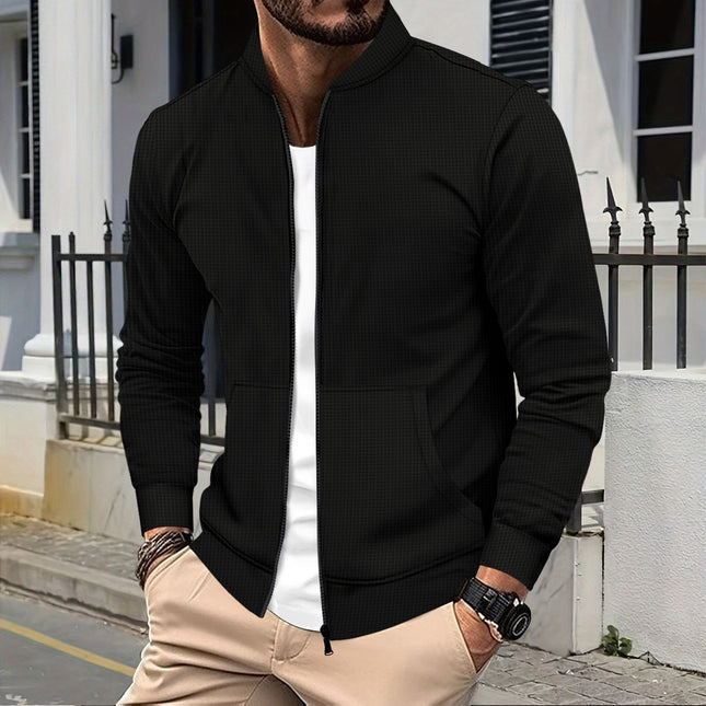 European and American ins cross-border 2024 men's autumn and winter new waffle solid color zipper baseball suit pocket long sleeve coat