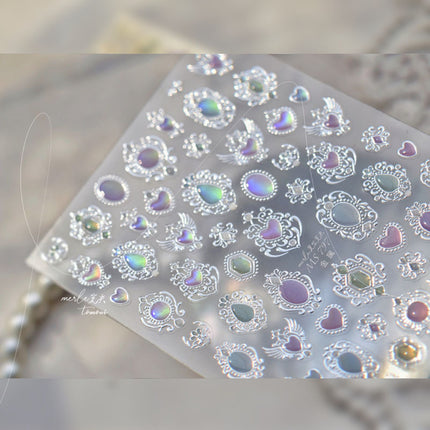 European Style Heart Gemstone Nail Art Stickers Embossed New 3D Stereo 5D Popular Ins Aurora Gradient Nail Stickers