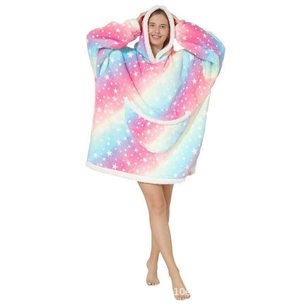 Parent-Child Composite Cold-Proof Clothing Lazy Tv Blanket Thickened Home Wear Outdoor Mid-Length Pajamas Flannel Robe