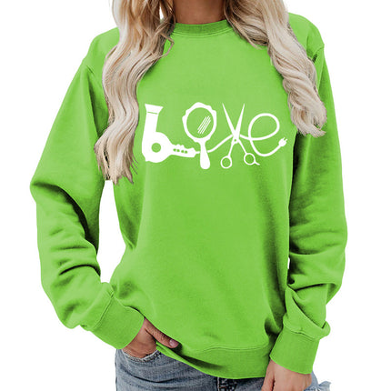 Hair Dryer Mirror Scissors Printed Round Neck Women's Top Sweatshirt Foreign Trade Supply Jacket Casual Loose European Size