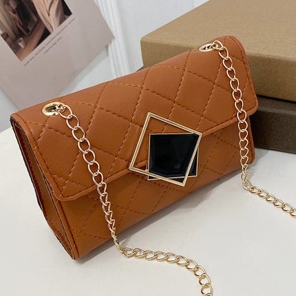 Women's Bag 2025 New Model Square Lock Chain Embroidered Small Square Bag Small Bag Fashion Style Mobile Phone Bag Cross-Border
