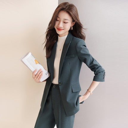 Elegant Goddess Style Professional Suit Set 2025 New Autumn and Winter Formal Workwear Blue-Gray Suit Two-Piece Set