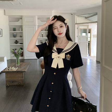 Plus-Size Women's Clothing 2026 Summer New Style Navy Collar Dress with Embroidery, Age-Reducing and Slimming A-Line Long Dress for Curvy Women