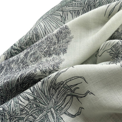 High-End Silk Wool Scarf for Women, Botanical Garden, Elegant and Warm Silk Wool Large Square Scarf, Air-Conditioned Room Warm Large Shawl