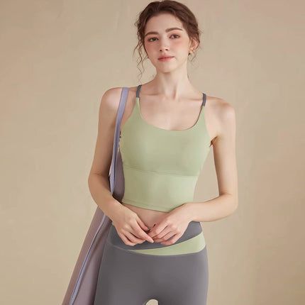 New Solid Color Stitching Yoga Top Quick-drying Breathable Shockproof Gather-up Seamless Beauty Back Sports Fitness Clothing Vest for Women