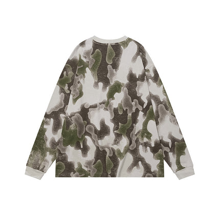 # OVDY Fall/Winter American Retro Fashion Brand Long Sleeve T-shirt Hand-Brushed Silk Screen Printed oversized Crewneck Top
