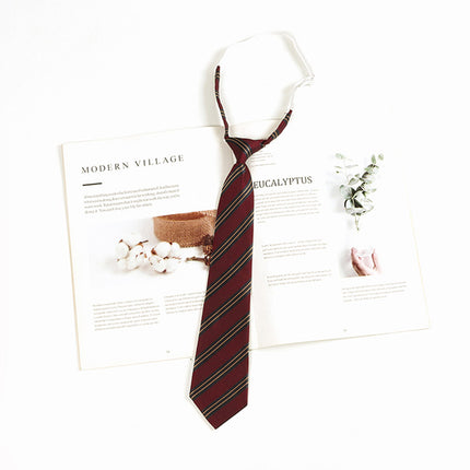 Japanese JK Academic Style Brown Retro Tie Female Lazy Wine-Free Red Shirt Accessories All-Match Black Stripe
