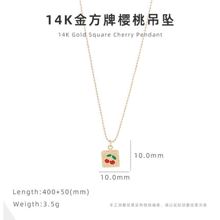 Minimalist fashion square brand cherry necklace niche design exquisite clavicle chain women's jewelry titanium steel cross-border wholesale