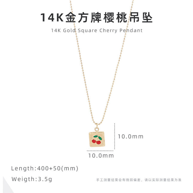 Minimalist fashion square brand cherry necklace niche design exquisite clavicle chain women's jewelry titanium steel cross-border wholesale