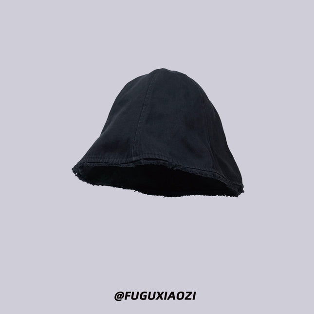 Japanese Versatile Plain Bucket Hat for Spring and Autumn, Sunshade Hat for Large Head Circumference, Women's Fisherman Hat, Face-Covering, Face-Slimming Small Bucket Hat