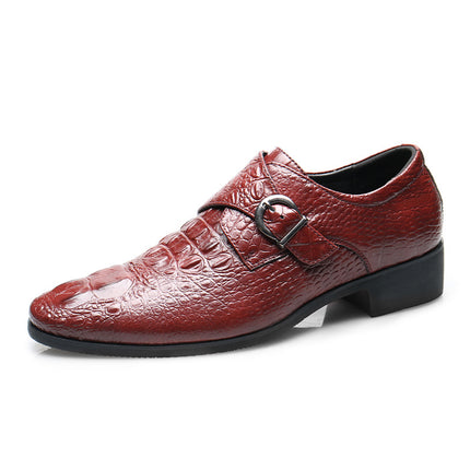 Men's Leg Shoes Breathable Buckle Business Leather Shoes Crocodile Pointed Men's Casual Shoes Leg European Style Shoes