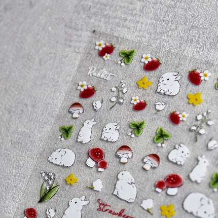 Popular Furry Rabbit Mushroom Strawberry Nail Art Stickers Tomoni Embossed Thin Tough Nail Stickers Nail Art Accessories