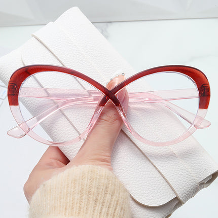 Cross-Border New Large Frame Women's Cat-Eye Frame European and American Internet Celebrity Street Photography Flat Mirror Foreign Trade Anti-Blue Light Glasses