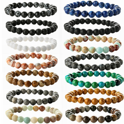 Factory Direct Sales 8mm Natural Gemstone Beads Bracelet Tiger Eye Volcanic Stone Agate Elastic Rope Beaded Bracelet Wholesale
