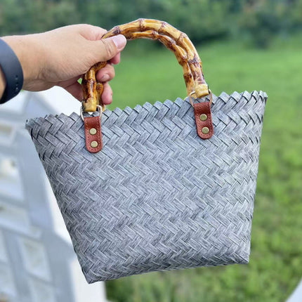 Purely Handmade Bamboo Woven Bag 2026 New Style Woven Bag French-Style Hand-Held Straw Woven Colorful Bag Vegetable Basket Gift Bag