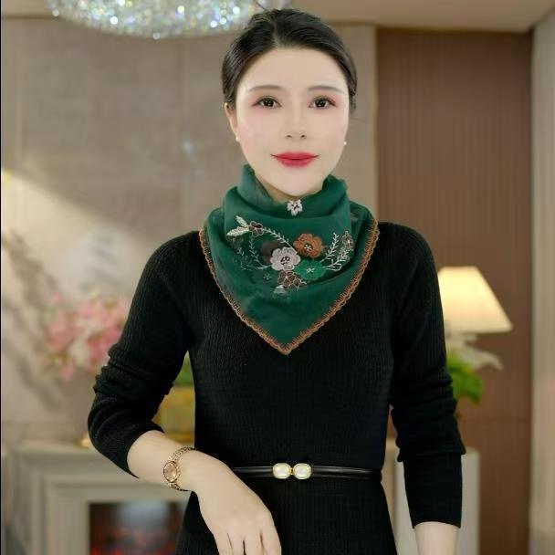 New Style Embroidered Magnetic Buckle Fashionable Multifunctional Square Scarf Spring and Autumn High-End Style Neck Scarf