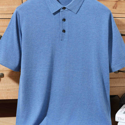 High-end Worsted Wool POIO Collar Knitted Short-sleeved Men's Spring and Summer Business Casual All-match T-shirt Thin Top