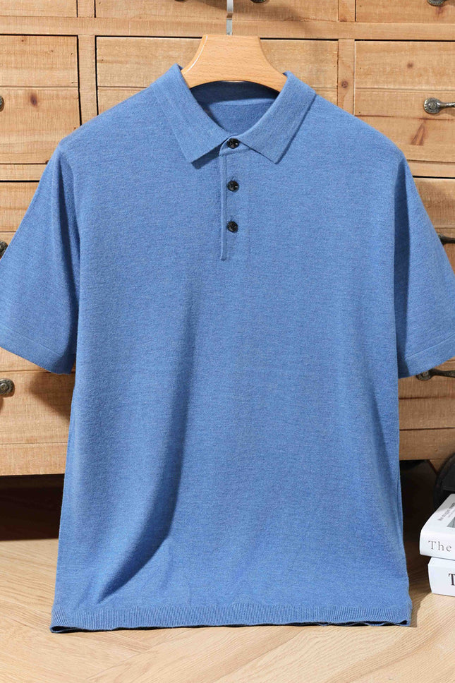 High-end Worsted Wool POIO Collar Knitted Short-sleeved Men's Spring and Summer Business Casual All-match T-shirt Thin Top