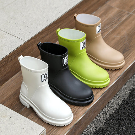Cross-Border Popular Japanese and Korean High-End Rain Boots for Women, Mid-Calf Non-Slip Internet Celebrity Rain Boots, Waterproof Overshoes, Rubber Shoes, Water Boots
