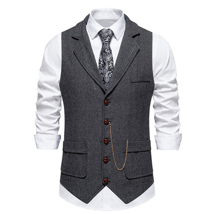 Amazon Men's herringbone tweed suit vest retro lapel horse chain vest