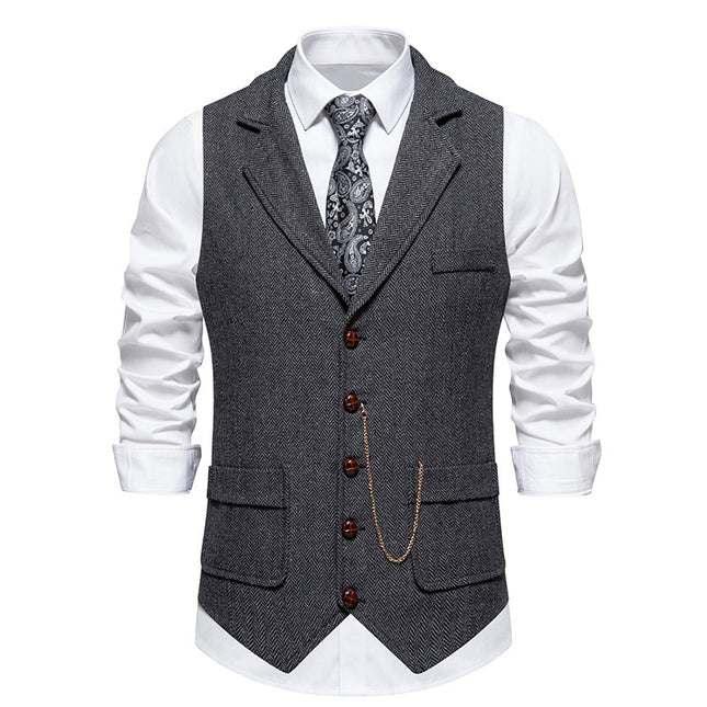 Amazon Men's herringbone tweed suit vest retro lapel horse chain vest