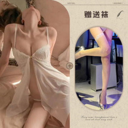 Koni Sexy Pajamas for Women Qqny Lace Edge Mesh Transparent Hot Temptation Pure Desire Suspender Backless One Piece Drop Shipping