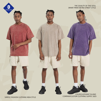 Cai Xiang Island Men's Clothing | Summer Retro Tops Unisex Short Sleeve Large Size Loose Drop Shoulder Casual Washed T-Shirt for Men