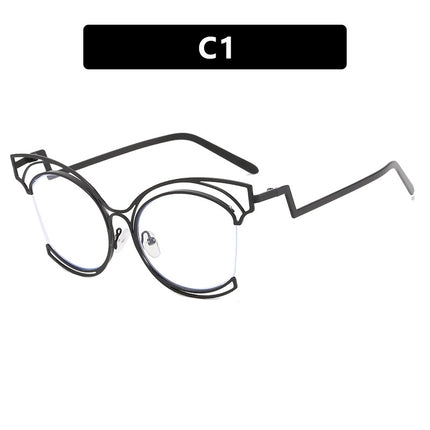 Folding Curved Leg Cat Eye Large Frame Hollow Flat Mirror 2023 New Metal Glasses Frame Ins Concave Shape Anti-Blue Light
