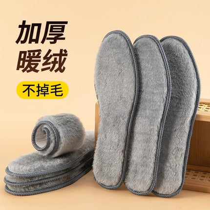 Winter Insoles with Plush Lining and Thickened Soft Soles, Imitation Rabbit Fur Men's Warm Insoles, Sweat-Absorbent and Odor-Resistant Felt Cotton Insoles
