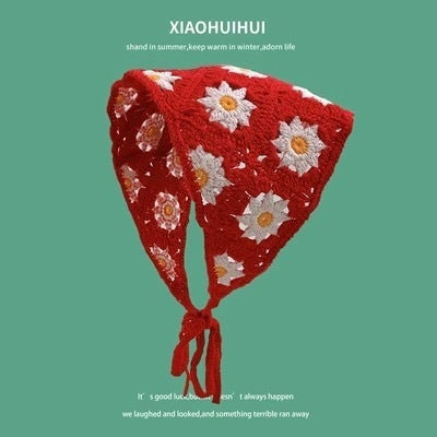 Hot Girl Internet Celebrant Photo Flower French Style Triangle Scarf Headscarf Women's Cute Knitted Hair Band Silk Scarf High-grade Headwear Summer