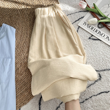 Real Shot Pleated Wide-Leg Pants for Women 2025 Summer Drapey Loose Japanese Style Lazy Elastic Waist Floor-Length Trousers