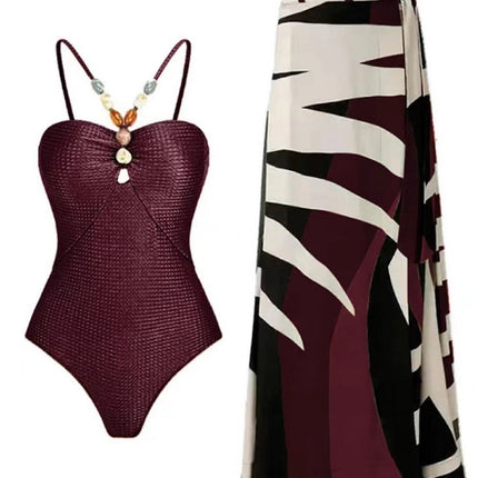 European and American One-Piece Swimsuit Bikini Suit Bikini Conservative Belly-Covering Beach Skirt Chiffon Wrap Skirt Hot Spring Swimsuit