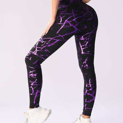 European and American Style Gold-Stamped Yoga Pants for Women, High-Waisted, Butt-Lifting, Sun-Protective, Sports Cropped Pants, Trendy Tight-Fitting Quick-Dry Training Fitness Pants