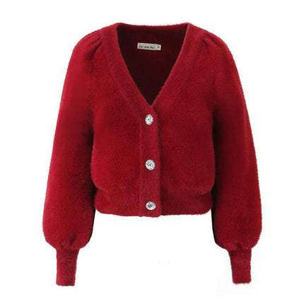 Nssf Self-Made 2025 New Sweet Mohair Three-Piece Set, Elegant Loose Short Cardigan Sweater, Sexy Top