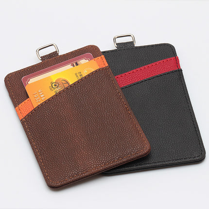 Color-Blocking Basketball Pattern Leather Work Id Card Holder Student Card Holder Business Badge Access Control Pu Lanyard Color-Blocking Wholesale Work Id Card