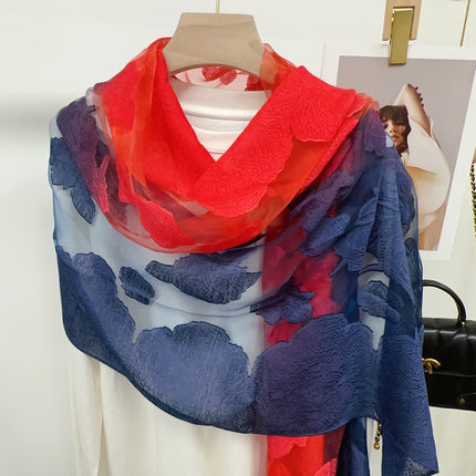 Three-dimensional Flower Cutting Scarf Women's Spring and Autumn Korean-style Organza Rose Long Scarf Gauze Dual-use Shawl