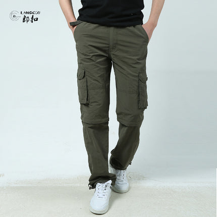 Lang Buckle Summer Outdoor Casual Trousers Men's Loose plus size Multi-Pocket Overalls Removable Quick-Dry Double-Cut Shorts