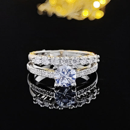 Cross-border e-commerce Europe and the United States simple fashion engagement wedding round diamond ring combination ring r212-r4324A