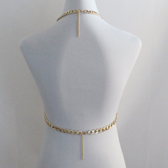 European and American Cross-border Jewelry Women's Punk Style Metal Aluminum Chain Chest Chain Personalized Dance Performance Clothing Accessories Body