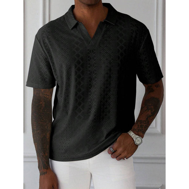 Autumn New Cross-Border Export Shirt Men's Pure Color Short-Sleeved Casual Burnt Flower Embroider