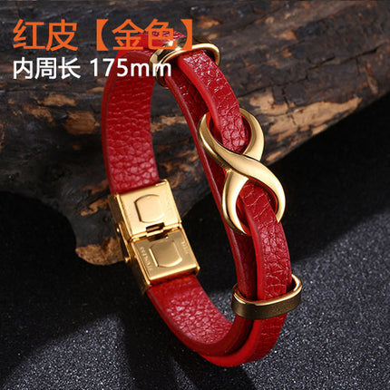 [Explosions] Cross-border punk 8-character lucky leather rope men's charm leather snap buckle leather bracelet trendy jewelry