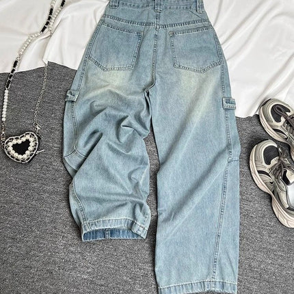 American Style Workwear Wide Leg Jeans Women's 2025 Spring and Autumn New Retro High Waist Slimming Loose Mop Machete Trendy Pants
