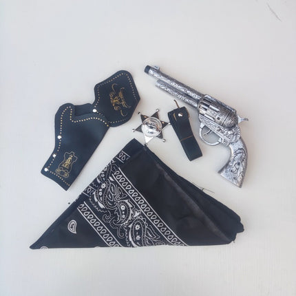 Samurai Costume Props Silver Gold Cowboy Gun Children's Weapons Toys Western Cowboy Weapons Revolver Pistol Scarf