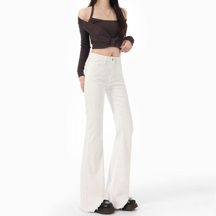 Micro-Flared Jeans for Women 2025 New Autum High-Waisted Slimming Look Horseshoe Pants Raw Edge Pants