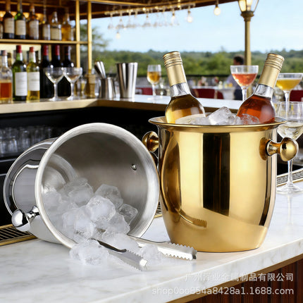 Cross-Border Foreign Trade Stainless Steel Ice Bucket Champagne Bucket Commercial Bar Ice Bucket Ice Beer Bucket Thickened Ice Red Wine Bucket