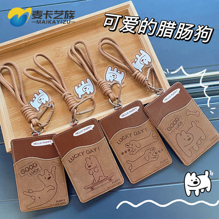 Creative Dachshund Leather Card Set Student Campus Meal Card Identity Card Bus Subway Certificate Protection Set Bag Hanging