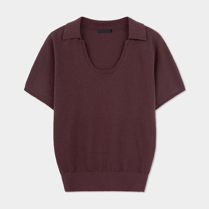 Summer 2025 Ins Women's Clothing Solid Color Po-Collar Pullover Short-Sleeved Knitted Sweater Fashionable Smart Commuter Slimming