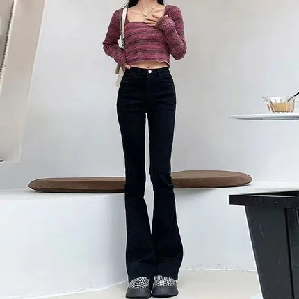 Micro flared jeans for women 2023 Summer new retro casual horseshoe pants stretch high waist thin mop pants
