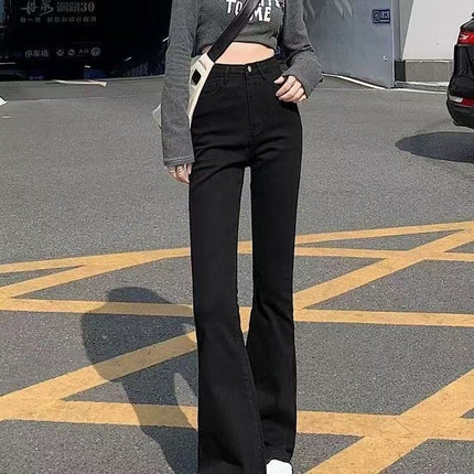 fleece-lined Black High Waist Micro-flare Jeans Women's Autumn and Winter New Slim-fit Warm Small Casual Flared Pants